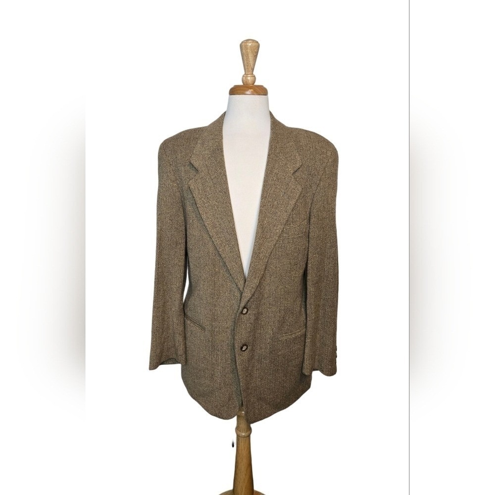 Vtg Country Road Australia Wool Blend Herringbone Tweed Blazer Jacket 40R - Picture 2 of 11